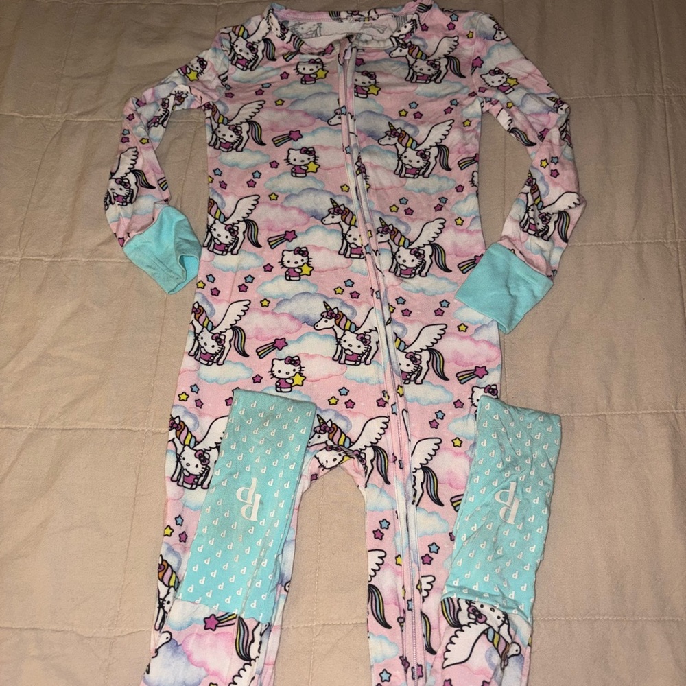 Hello Kitty Pink Unicorn One-Piece Footie Pajama with Teal Accents